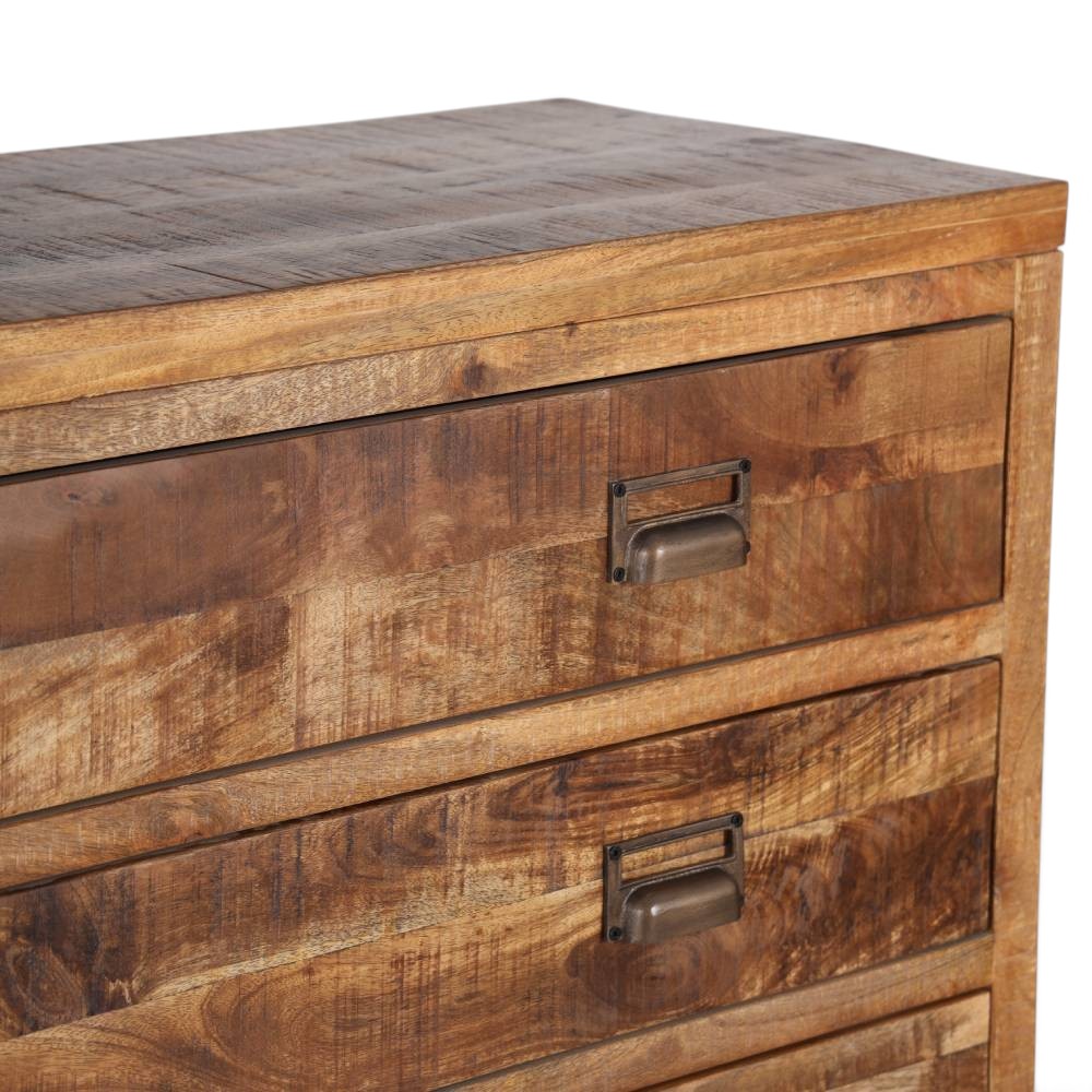 Pieces For Places industrial apothecary chest in solid mango wood with distressed finish and metal cup drawer handles