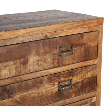 Pieces For Places industrial apothecary chest in solid mango wood with distressed finish and metal cup drawer handles