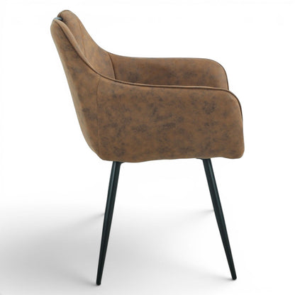 Pieces For Places Monza brown vegan leather dining chair with black steel legs and metal handle detail.