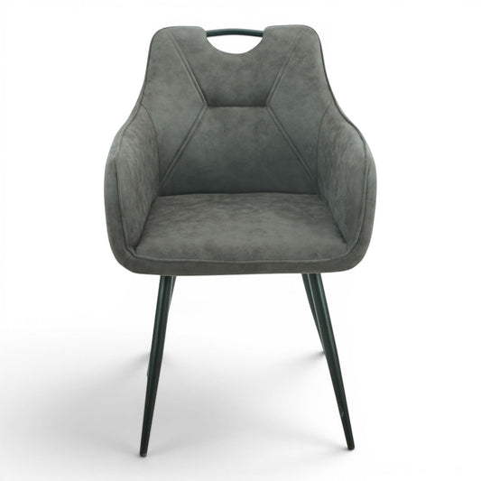 Pieces For Places Monza grey vegan leather dining chair with metal handle and black steel legs