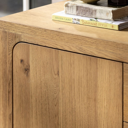 Pieces For Places Wyatt reclaimed oak sideboard featuring natural wood grain and rounded corner detail