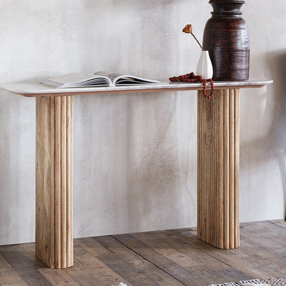 Reed Mango Wood & Marble Console Table