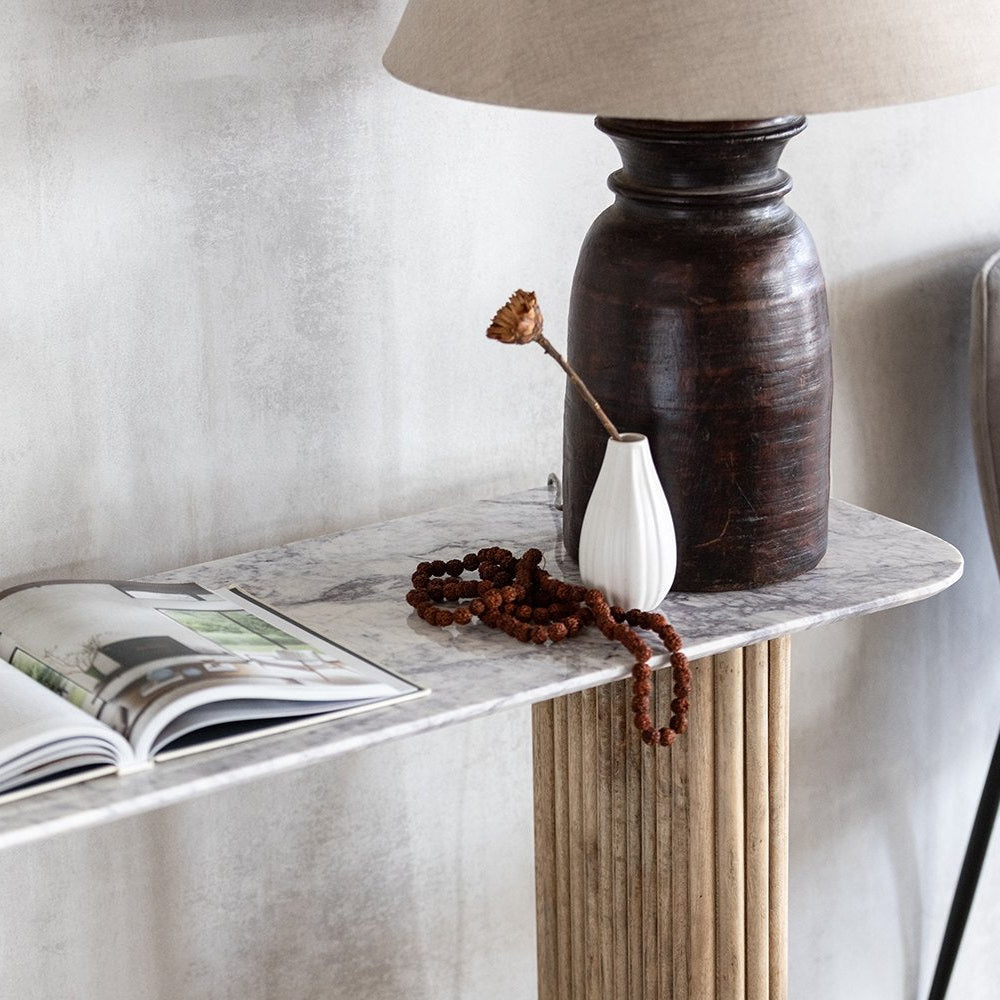 Reed Mango Wood & Marble Console Table