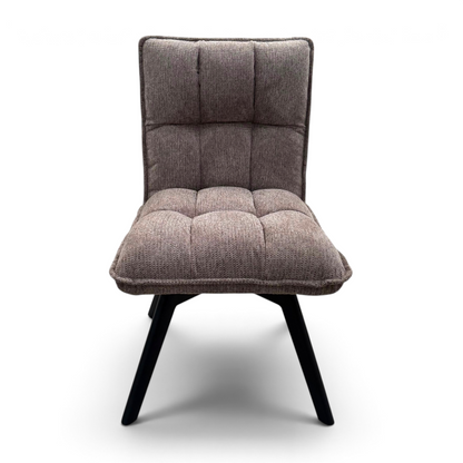 Pieces For Places Bubble light beige grey upholstered swivel dining chair with a tufted seat and black metal legs