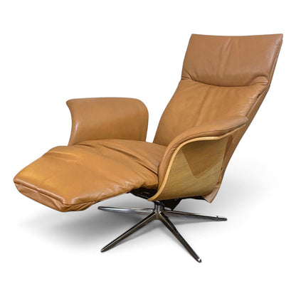 Slimline Electric Recliner Chair in Light Cognac Leather - Ex Display