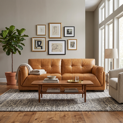 Theo Tan Italian Leather - 3 Seater Sofa