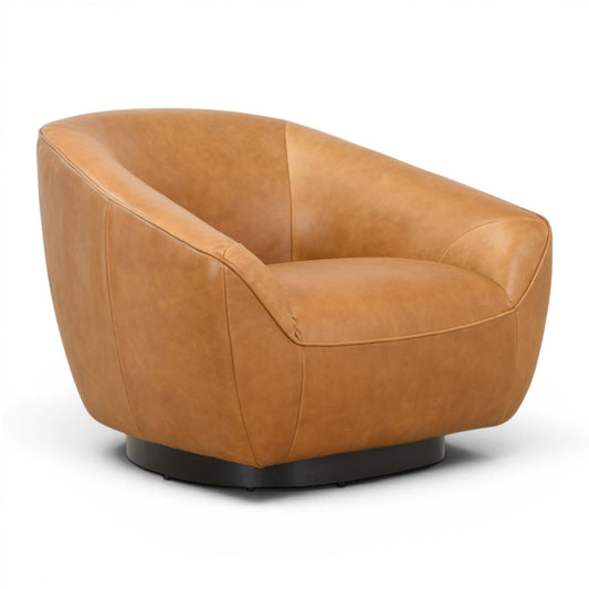 Theo Tan Leather Swivel Tub Chair