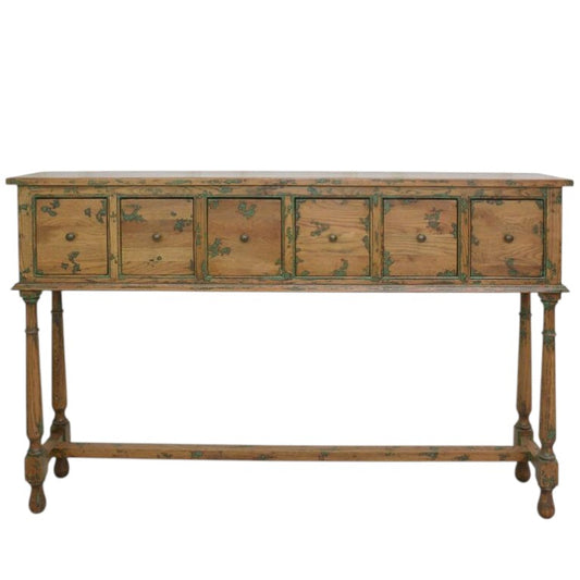 Thames Oak 6 Drawer Narrow Console Table