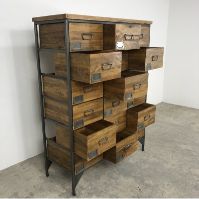 Wood Industrial 18 Drawer Multi Unit