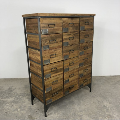 Wood Industrial 18 Drawer Multi Unit