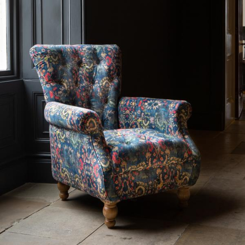 Abbey Armchair Patterned Blue Velvet Abbey Armchair Patterned Blue Velvet