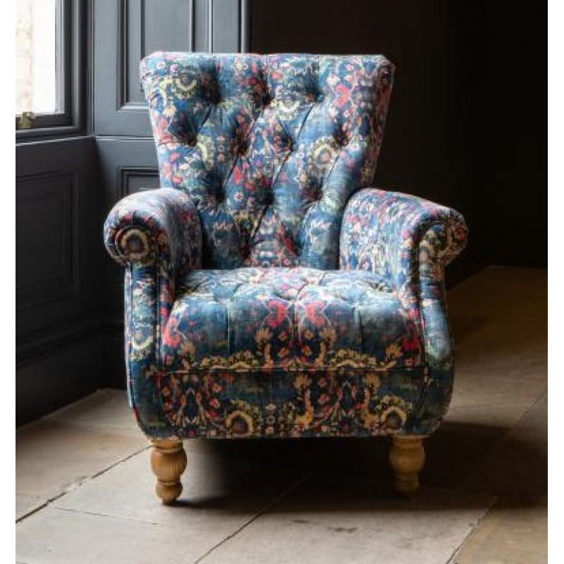 Abbey Armchair Patterned Blue Velvet Abbey Armchair Patterned Blue Velvet