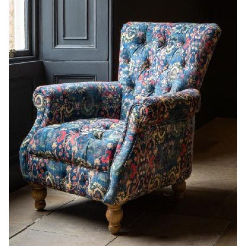 Abbey Armchair Patterned Blue Velvet Abbey Armchair Patterned Blue Velvet