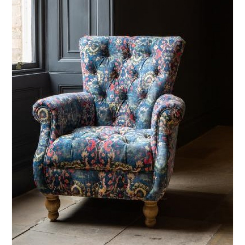 Abbey Armchair Patterned Blue Velvet Abbey Armchair Patterned Blue Velvet