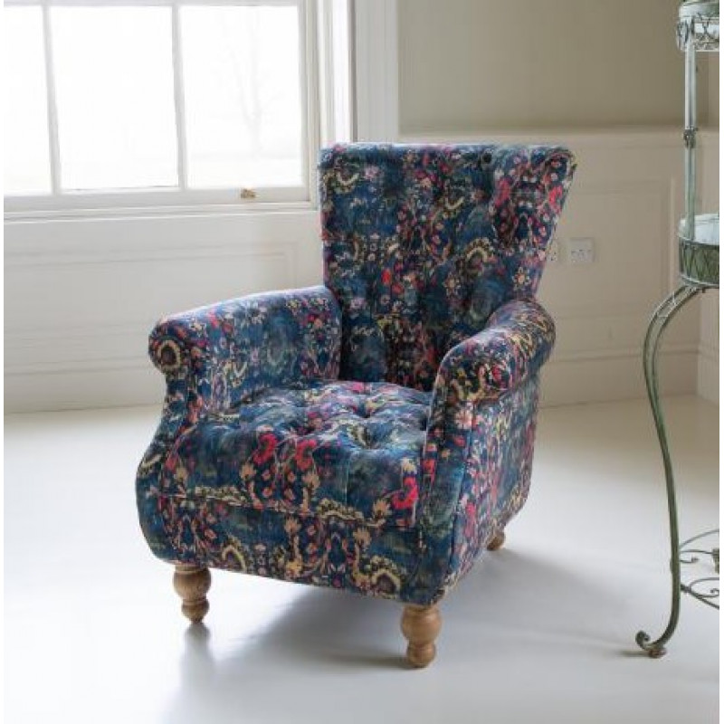 Abbey Armchair Patterned Blue Velvet Abbey Armchair Patterned Blue Velvet