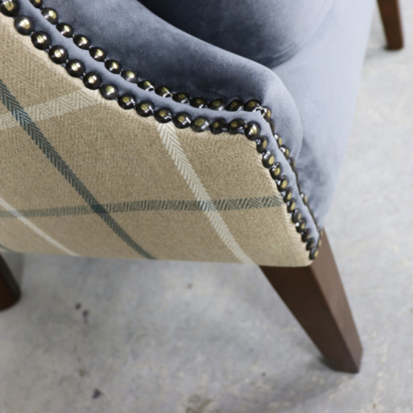 Croydon Wing Chair Plush Steel Front and Check Latte Back Croydon Wing Chair Plush Steel Front and Check Latte Back