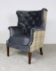 Croydon Wing Chair Plush Steel Front and Check Latte Back Croydon Wing Chair Plush Steel Front and Check Latte Back