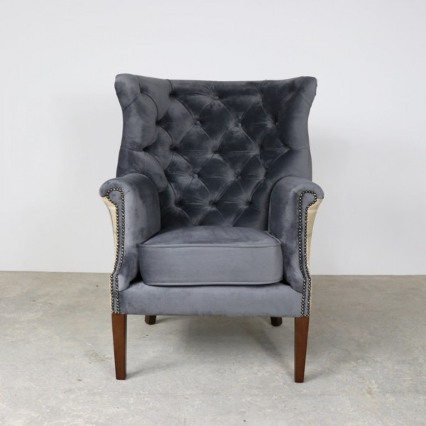 Croydon Wing Chair Plush Steel Front and Check Latte Back Croydon Wing Chair Plush Steel Front and Check Latte Back