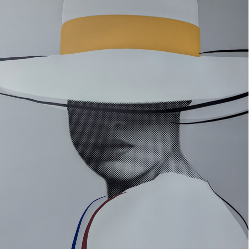 Lady in White with Mustard Ribbon Canvas