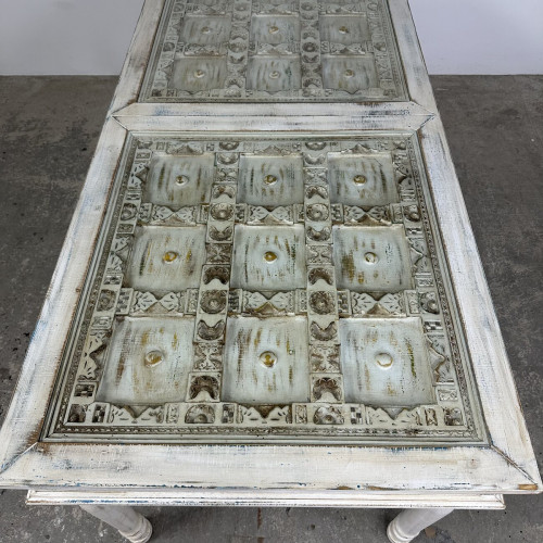 White Carved & Glass Dining Table White Carved & Glass Dining Table