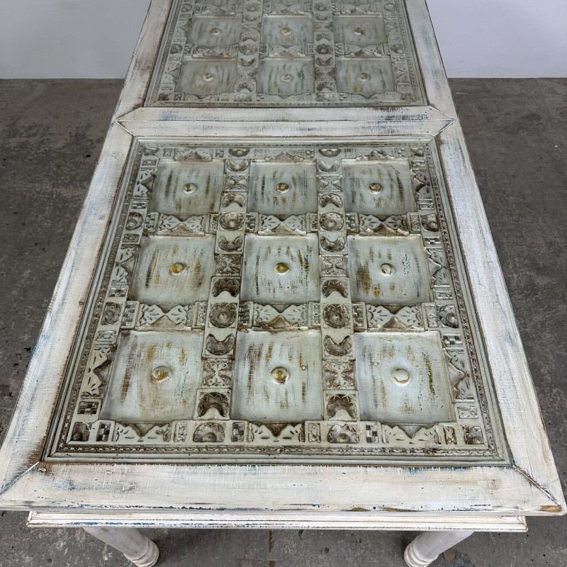 White Carved & Glass Dining Table White Carved & Glass Dining Table