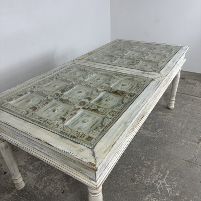 White Carved & Glass Dining Table