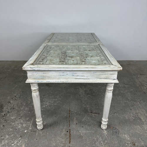 White Carved & Glass Dining Table White Carved & Glass Dining Table