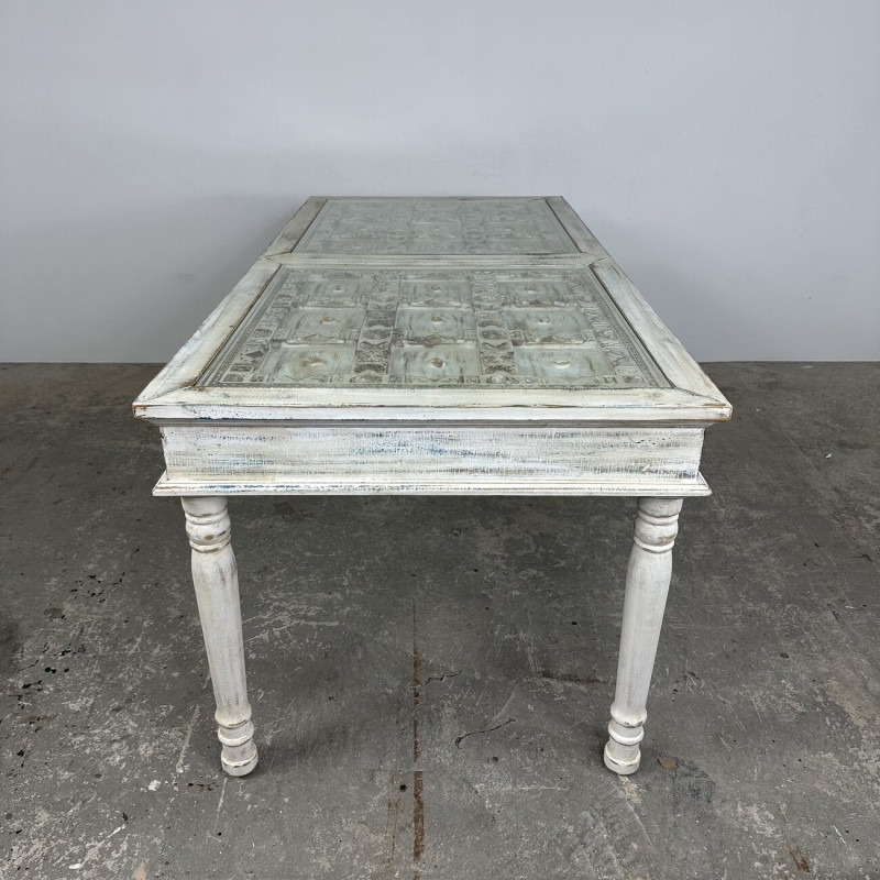 White Carved & Glass Dining Table White Carved & Glass Dining Table