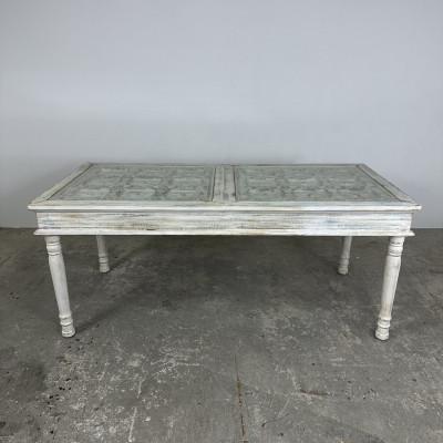 White Carved & Glass Dining Table