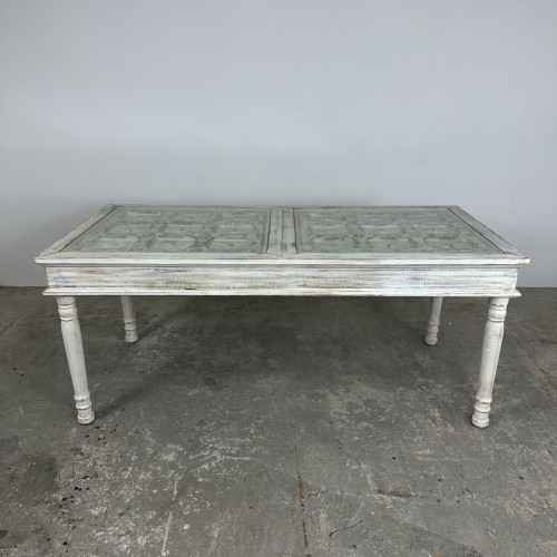 White Carved & Glass Dining Table White Carved & Glass Dining Table