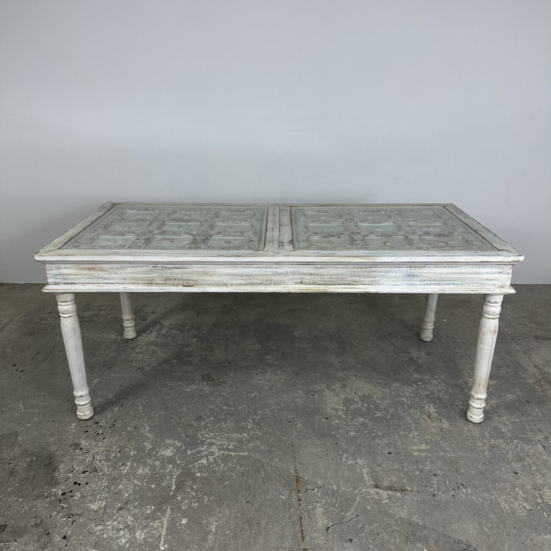 White Carved & Glass Dining Table White Carved & Glass Dining Table