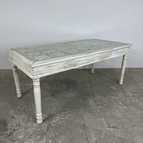 White Carved & Glass Dining Table White Carved & Glass Dining Table