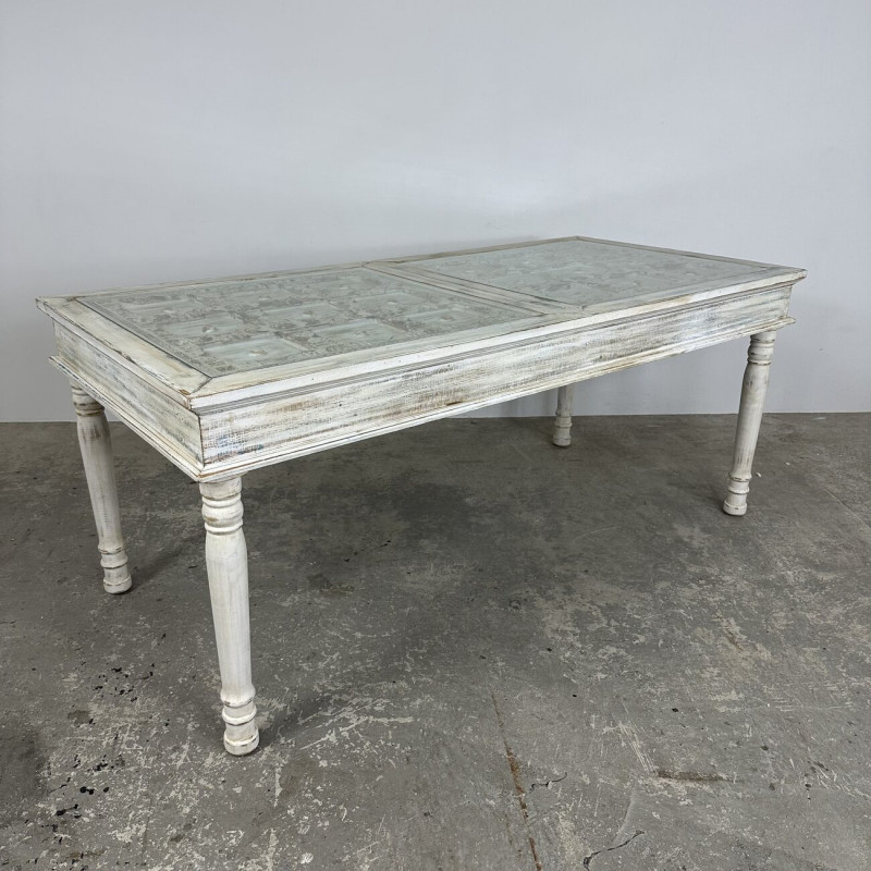 White Carved & Glass Dining Table White Carved & Glass Dining Table