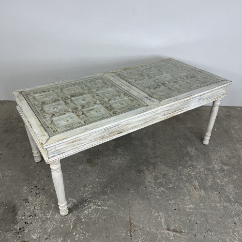 White Carved & Glass Dining Table White Carved & Glass Dining Table