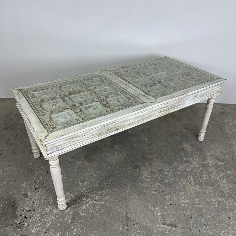 White Carved & Glass Dining Table White Carved & Glass Dining Table