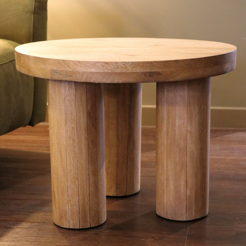 Wooden Side Table with Thick Tripod Legs