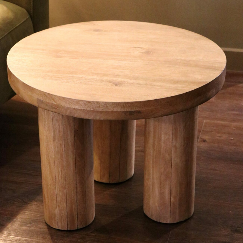 Wooden Side Table with Thick Tripod Legs