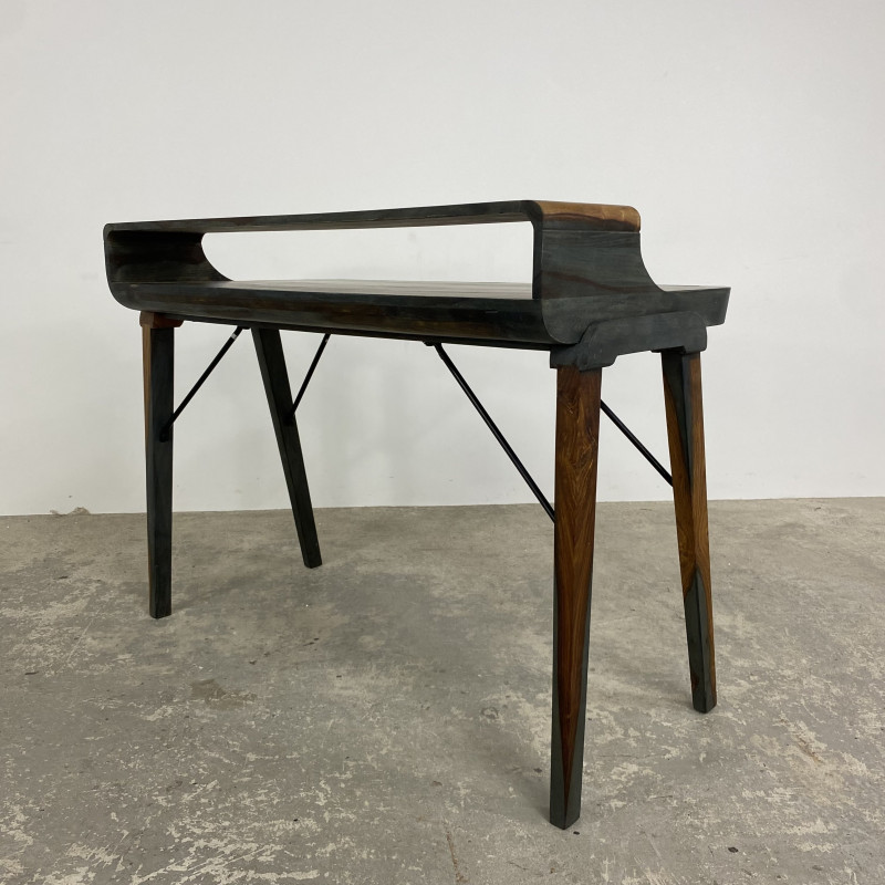 Boxy Stopa Dark Wood and Metal Study Table