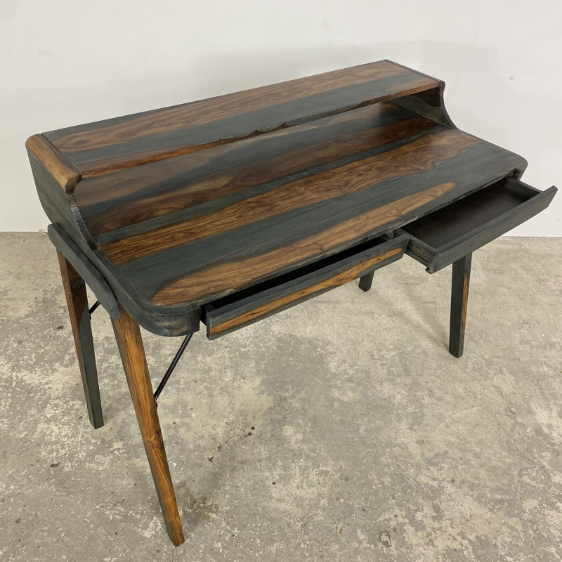 Boxy Stopa Dark Wood and Metal Study Table