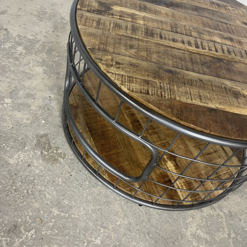 Mango and Steel Wired Round Coffee Table 