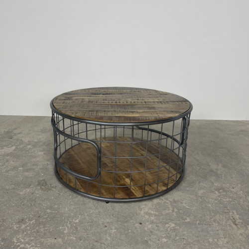 Mango and Steel Wired Round Coffee Table 