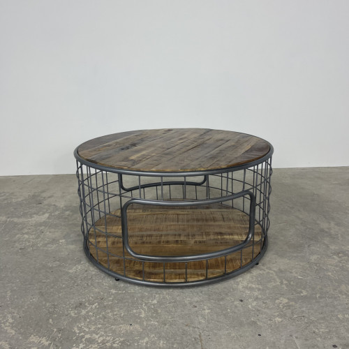 Mango and Steel Wired Round Coffee Table 