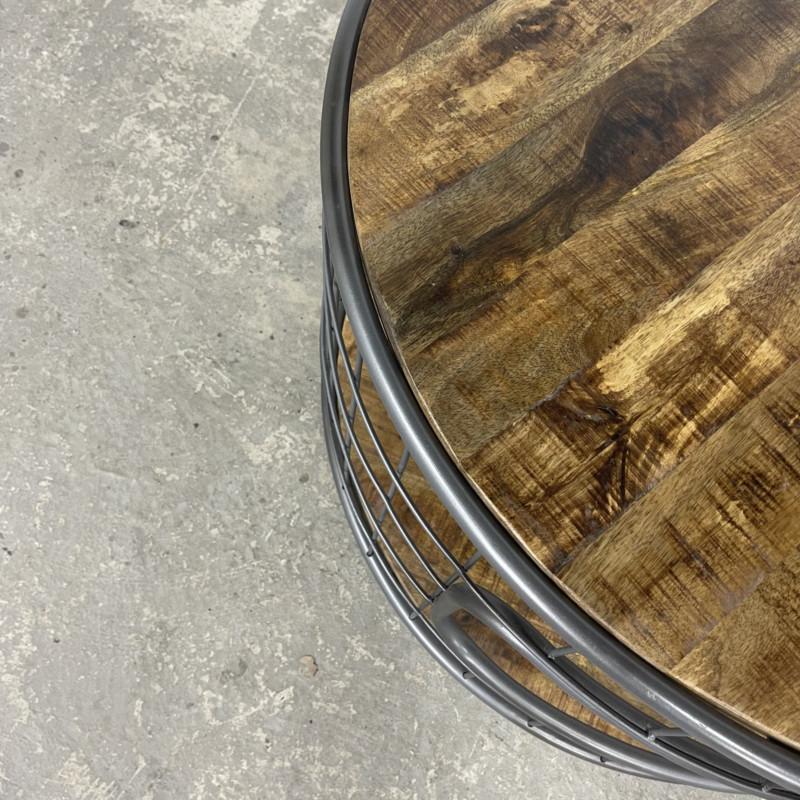 Mango and Steel Wired Round Coffee Table 