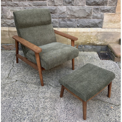 Idris Chair and Stool Olive Chenille