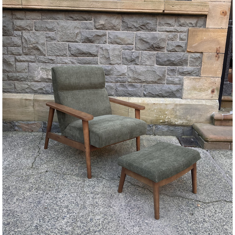 Idris Chair and Stool Olive Chenille