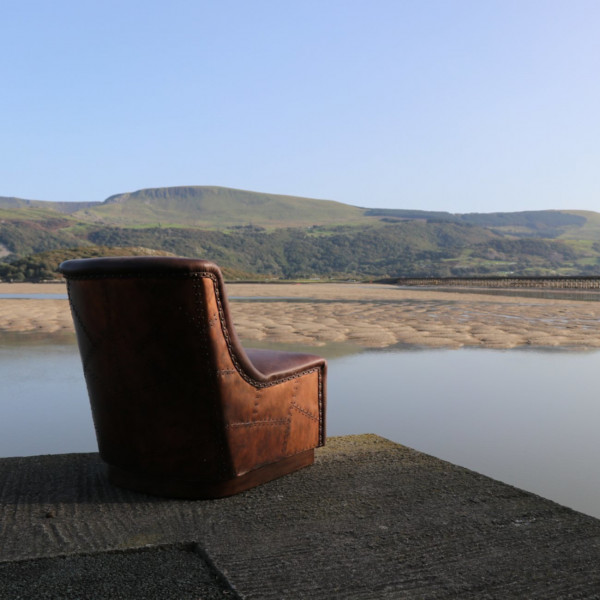 G Brown Leather Chair with Copper Back G Brown Leather Chair with Copper Back