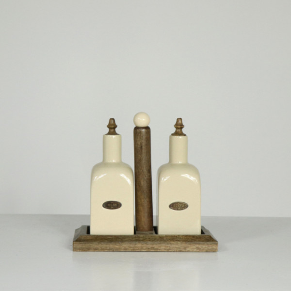 Farmhouse Living Oil & Vinegar Wood Set Farmhouse Living Oil & Vinegar Wood Set