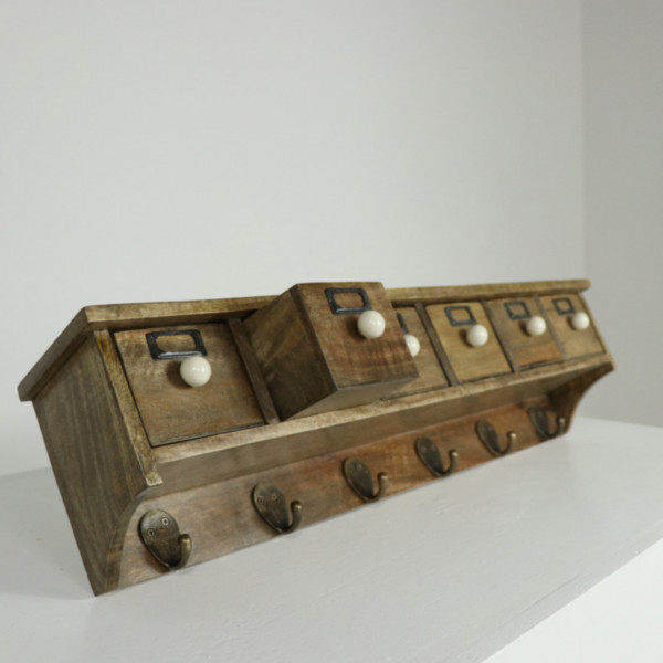 Six Drawer Wall Shelf with 6 Hooks Six Drawer Wall Shelf with 6 Hooks