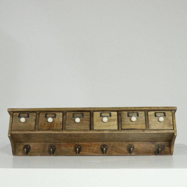 Six Drawer Wall Shelf with 6 Hooks Six Drawer Wall Shelf with 6 Hooks