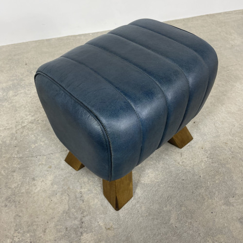 Blue Leather Footstool Blue Leather Footstool